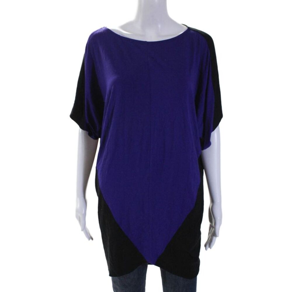Maria + Cornejo Womens Purple Black Color Block Short Sleeve Tunic Top Size M